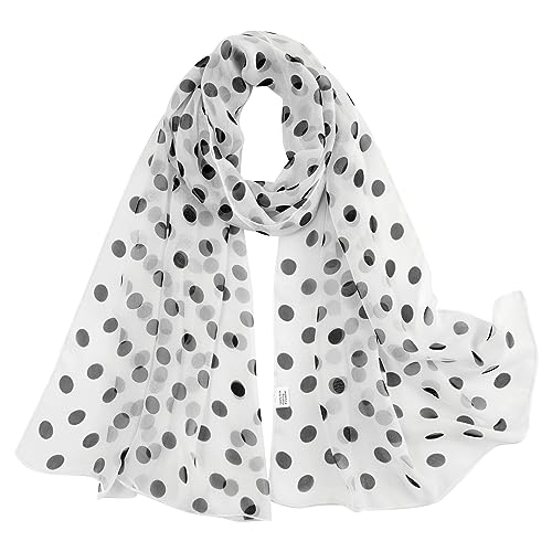 E-Clover Women Soft Floral Print Shawl Chiffon Sheer Scarf - color: Polka Dot-white Black