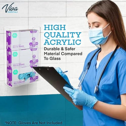 AdirMed VivaEssentials Triple Glove Box Holder, Wall Mount or Free Standing Clear Acrylic Glove Holder - color: Clear, style: 3 Box Capacity