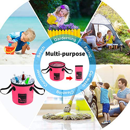 Collapsible Bucket 5 Gallon Container Folding Water Bucket Portable Wash Basin 20L - color: Pink