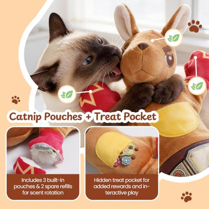 Cat Wrestling Glove, 22 inch Cat Puppet Wrestler with 5 Catnip Pouches & 3 Layer Resistant Protection, Interactive Cat Toy with Treat Pocket for Boredom Relief & Mental Stimulation - color: Kangaroo