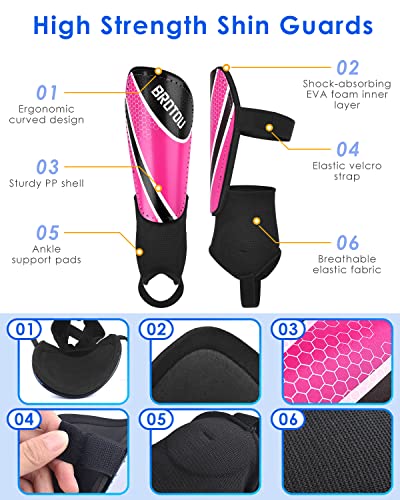 BROTOU Shin Guards Soccer Youth, Soccer Shin Guards for Kids 3-15, Light Weight Adjustable Straps Shin Pads Protection Equipment with Ankle and Leg Calf Protection - color: PINK, size: Small