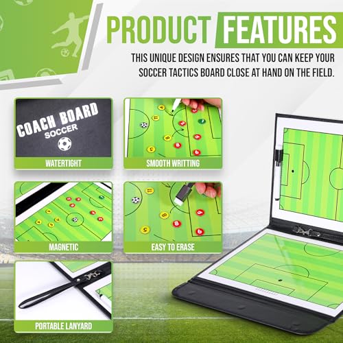 ZPU Dry Erase Coaching Board, Magnetic Coaches Clipboards, Portable Foldable Tactics Board with Dry Erase Marker Pen and Magnets – Basketball, Football, Soccer, Hockey - style: Soccer