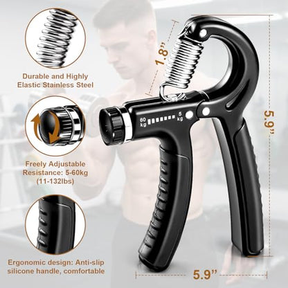 Adjustable Grip Strengthener, 5 Pack Hand Strengthening Devices Kit, Wrist and Forearm Strengtheners for Physical Therapy, Sprain Recovery, Home Gym