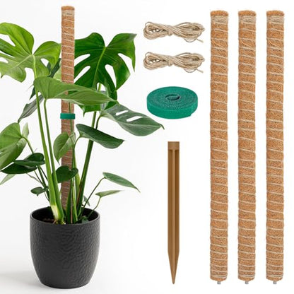 54 Inch Moss Pole for Climbing Plants Indoor | 3 Pack 16 Inch Monstera Plant Support Coir Plant Pole Sticks Support Stakes for Potted Plants, Pothos, Philodendron