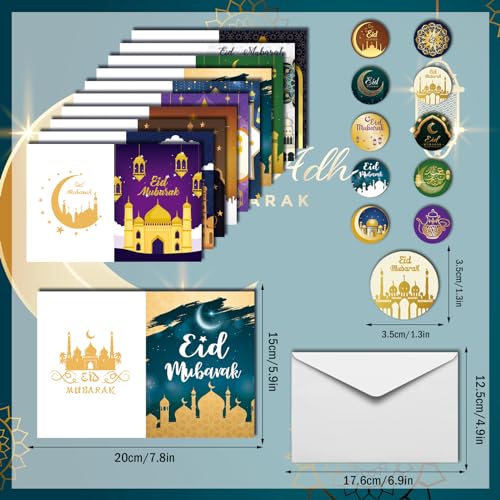 PARSUP 100 Pack Eid Mubarak Cards, Islamic Ramadan Card Paper Greeting Cards Ramadan Mubarak Decorations with 20 Envelopes & Eid Mubarak Stickers for Party Supplies Celebration