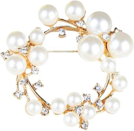 Chic Pearl Crystal Brooch Pins for Women Girls Fashion Shawl Pin Corsage Brooch Party Ceremony Accessories Dance Banquet Pins - color: LWA0007-1A
