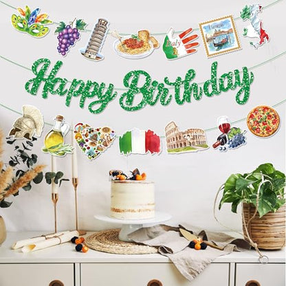 3Pcs Italy Happy Birthday Banner Pizza Pasta Wine Helmet Party Hanging Banner Italian Theme Birthday Bridal Wedding Baby Shower Boys Girls Kids Home Classroom Party Supplies Decoration - color: Italy