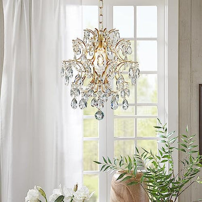 Bestier Gold Modern Pendant Chandelier Crystal Raindrop Lighting Ceiling Light Fixture Lamp for Dining Room Bathroom Bedroom Livingroom entryway 1 E26 Bulbs Required D13 in x H16 in - color: Gold, size: D13" x H16"