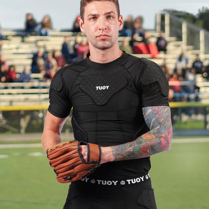 Mens Football Rib Protector with Pads Adult Protective Undershirt Heart Guard for Softball Rugby Lacrosse - size: Medium