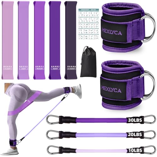 Resistance Bands Set – Resistance Band and Adjustable Ankle Exercise Bands with Cuffs Great Equipment for Training, Working Out, Yoga,Home Gym with Training Guidance & Carry Bag,Set of 8 - color: Purple