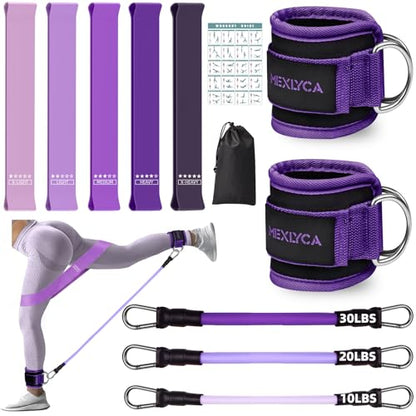 Resistance Bands Set – Resistance Band and Adjustable Ankle Exercise Bands with Cuffs Great Equipment for Training, Working Out, Yoga,Home Gym with Training Guidance & Carry Bag,Set of 8 - color: Purple