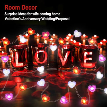 Heart String Lights 10FT 30 LED Romantic Valentine's Day Fairy Light for Decorating Celebrations Gift Giving - style: heart