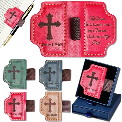 Bygone Mark Personalized Magnetic Leather Bookmark with Pen Holder,Inspirational Bible Verse Religious Bookmarks,Christian Book Lovers Reading Accessory for Men Women (RED, Psalm 119:105) - color: Red, size: Psalm 119:105