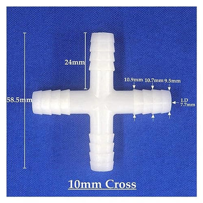 10pcs 10mm Plastic Barbed Cross Connectors Aquarium Fish Tank Tube Splitters Air Pump Soft Pipe Hose Connector