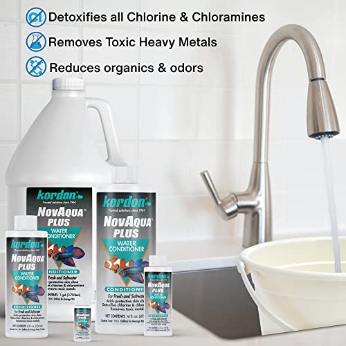Kordon NOVAQUA Plus - Freshwater & Saltwater Aquarium Water Conditioner – Instantly Detoxifies Chlorine, Chloramines, & Heavy Metals, Replaces Fish Slime Coat, Reduces Fish Stress, 16 Ounces - size: 16 Ounce (Pack of 2)