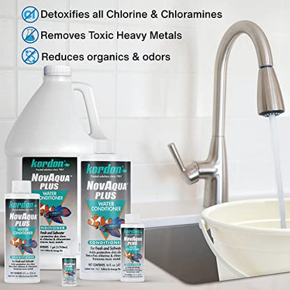 Kordon NOVAQUA Plus - Freshwater & Saltwater Aquarium Water Conditioner – Instantly Detoxifies Chlorine, Chloramines, & Heavy Metals, Replaces Fish Slime Coat, Reduces Fish Stress, 16 Ounces - size: 16 Ounce (Pack of 2)