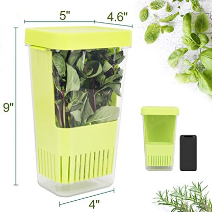 LUVCOSY Herb Keeper, BPA-Free Plastic Herb Saver with an Inner Basket for Cilantro, Mint, Parsley, and Asparagus, Keeps Fresh Herbs for 3 Times Longer,1Pcs, Green - color: Herb Keeper - Green