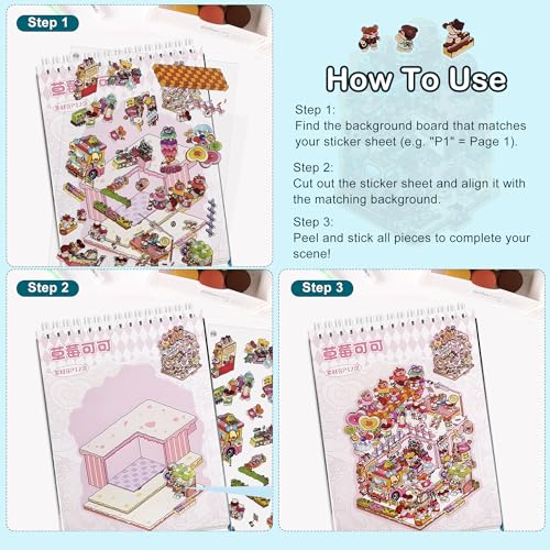 Scene Sticker – 20 Sets of DIY 3D House Scenes Cute Cartoon Stickers Kit for Kids & Adults – Fun Sticker Therapy Activity for Stress Relief, Crafts & Gifts (Black - 20 Set) - color: Black - 20 Set