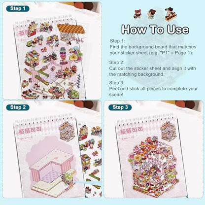 Scene Sticker – 20 Sets of DIY 3D House Scenes Cute Cartoon Stickers Kit for Kids & Adults – Fun Sticker Therapy Activity for Stress Relief, Crafts & Gifts (Black - 20 Set) - color: Black - 20 Set