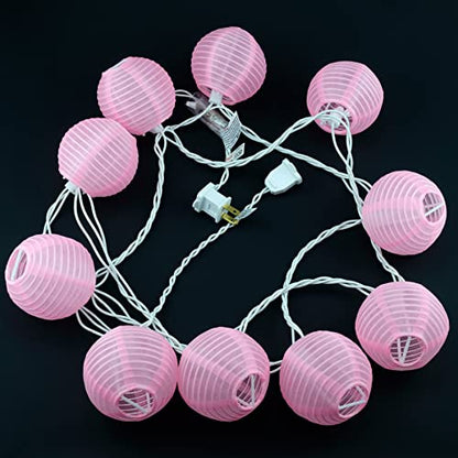 HOSY 10-Pack Pink 3-in Lanterns, 11 ft White Wire Plug-in UL String Lights | Self-assembly Required, Nylon Fabric, 3-in Diameter, 12-in Spacing, End-to-end Connectable, UL Certified - color: Pink
