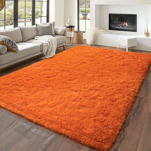Dssimo Orange Rug for Bedroom Living Room, 5x7 Soft Shaggy Area Rugs - color: Orange, size: 5' x 7' (Rectangular)