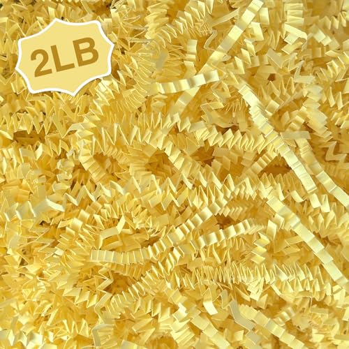 2LB Crinkle Paper Shred Filler for Gift Box Bag and Basket On Holidays (Light Yellow) - color: Light Yellow