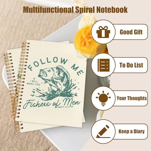 WUCHJ Green and Yellow Pink Retro Fish Christian Notebook, Matthew 4:19 Bible Verse Journal, Religious Scripture Spiral Notebook Journal for Note Taking, Christian Faith Based Gifts for Women Men, 5.5x8.3 Inch - color: yellow fish follow me