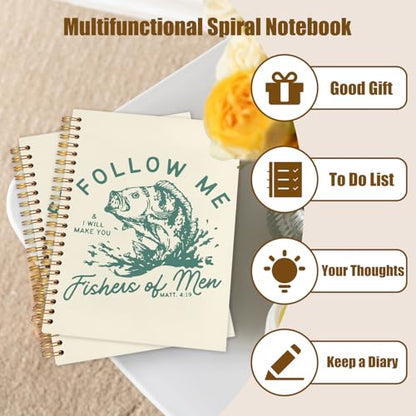 WUCHJ Green and Yellow Pink Retro Fish Christian Notebook, Matthew 4:19 Bible Verse Journal, Religious Scripture Spiral Notebook Journal for Note Taking, Christian Faith Based Gifts for Women Men, 5.5x8.3 Inch - color: yellow fish follow me