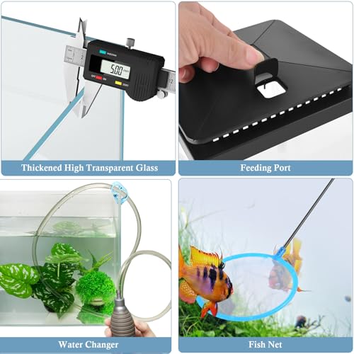 Small Glass Aquarium, 1 Gallon Desktop Fish Tank, Betta Fish Tank, Mini Aquarium Starter Kit with Air Pump LED Light Decoration Water Changer Fish Net (Black) - color: Black