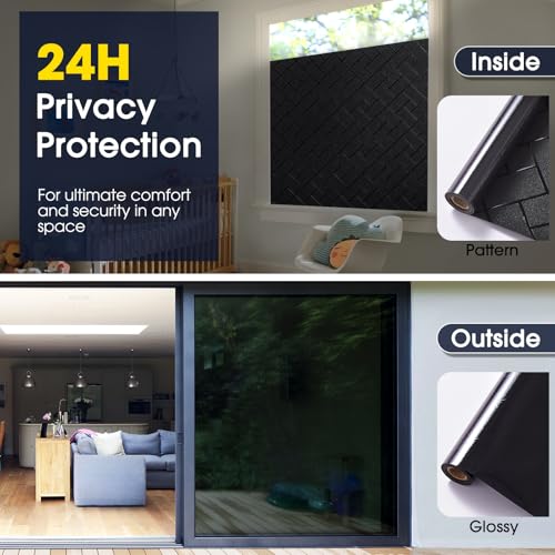 Coavas Blackout Window Privacy Film 100% Light Blocking 23.6"x78.7" | Static Cling Removable Frosted Privacy Cover, Heat Control Room Darkening Shade for Daytime Sleep, Bedroom, Nursery - color: Blackout, size: 23.6 x 78.7 Inch