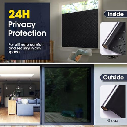 Coavas Blackout Window Privacy Film 100% Light Blocking 23.6"x78.7" | Static Cling Removable Frosted Privacy Cover, Heat Control Room Darkening Shade for Daytime Sleep, Bedroom, Nursery - color: Blackout, size: 23.6 x 78.7 Inch