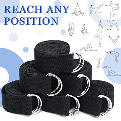 6 Pcs Yoga Strap for Stretching 8 ft Yoga Exercise Adjustable Straps Bands with Safe D Ring Buckle for Pilates, Gym Workouts, Fitness, Physical Exercise, Dance, Improve Flexibility - color: Black