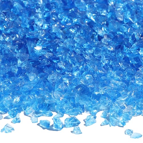 QYGL Crushed Glass for Resin Art, DIY Crafts, 0.9LB Ocean Blue 3-6mm | Broken Glass Pieces for Vase Fillers, Tabletop Fire Pit, and Aquarium Rocks and Home Decor - color: Ocean Blue