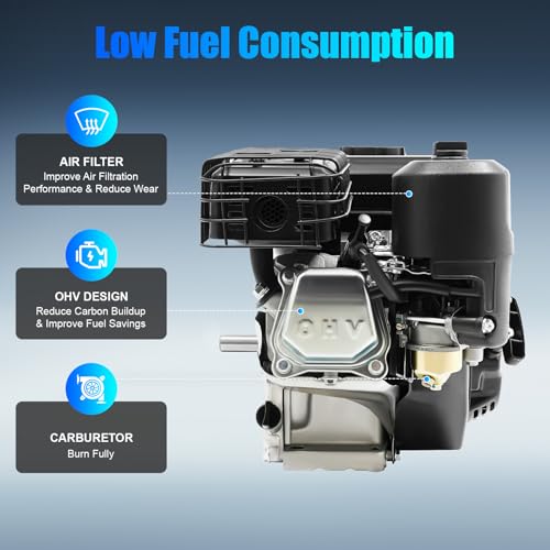 4-Stroke 7.5HP Single Cylinder Gasoline Oil Engine, 212CC Gas Powered Engine with Large Fuel Tank Silencer and Starter Handle, 3600 RPM Portable Engine - size: 7.5HP 212CC BLACK