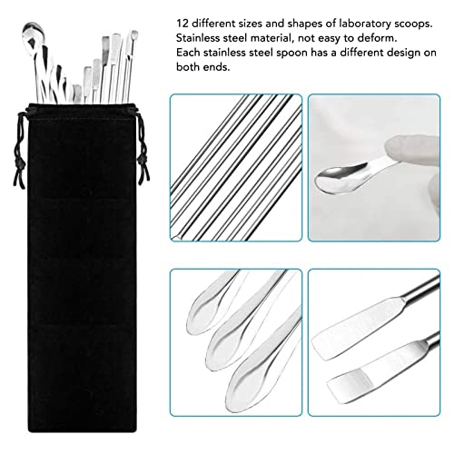 Diydeg 12Pcs Stainless Steel Lab Spatula, Micro Scoop Set, Lab Spoons Spatula Tool for Gel Capsules Empty Quickly Fill Tray with Powder Tamper Tools, Mixing Spatula