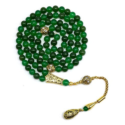 Special Prayer Beads Series -99 beads- Tesbih Tasbih Tasbeeh Misbaha Masbaha Subha Sebha Sibha (Green Jade Natural Stone -8 mm 99 beads-) - color: Green Jade Natural Stone -8 mm 99 beads-