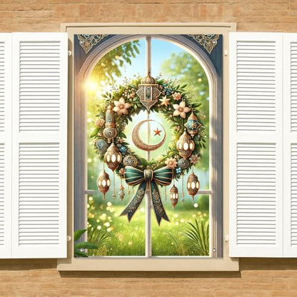 HOMETITUTE Eid Ramadan Window Banners Eid Mubarak Holiday Windows Cover Festival Curtain for Living Room Bedroom 31x47 Inch Moon and Star Window Hanging Festival Windows Backdrop - color: Colorful2
