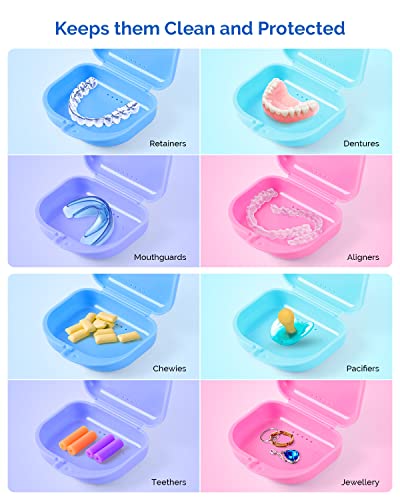 JMU 2 Pcs Retainer Case with Vent Holes, Orthodontic Storage Case | Blue and White, Dental Mouth Guard Holder, Travel Box for Aligner with Snap Lock - color: Blue/White