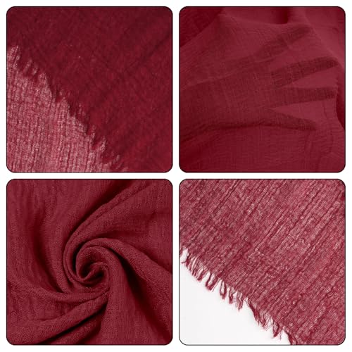 Nydotd Women Summer Cotton Linen Scarf Crinkle Long Beach Shawl Wrap hijab with Fringe - color: Dark Red