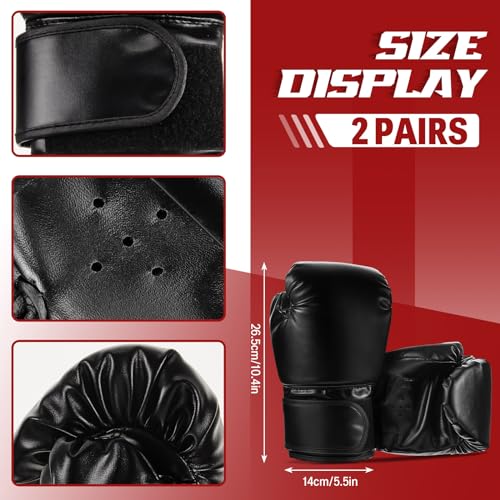 Foilswirl 4-in-1 2 Pairs Boxing Gloves and Punching Mitts Set for Kids, Boxing Gloves Pads Equipment Set for Training, Kickboxing, MMA, Karate, Muay Thai, Taekwondo, Martial Arts - color: Red and Black