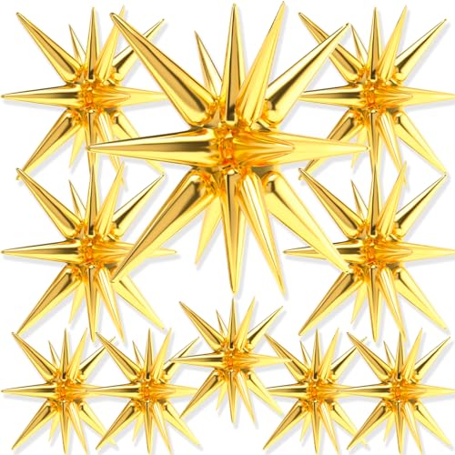 PartyWoo Metallic Gold Star Foil Balloons 10pcs Different Sizes Pack of 42 27 22 Inch Explosion Spike Mylar Balloons for Graduation Wedding Anniversary Bachelorette Birthday Party Decorations - color: Gold, size: 10 PCS - 42&27&22 Inch