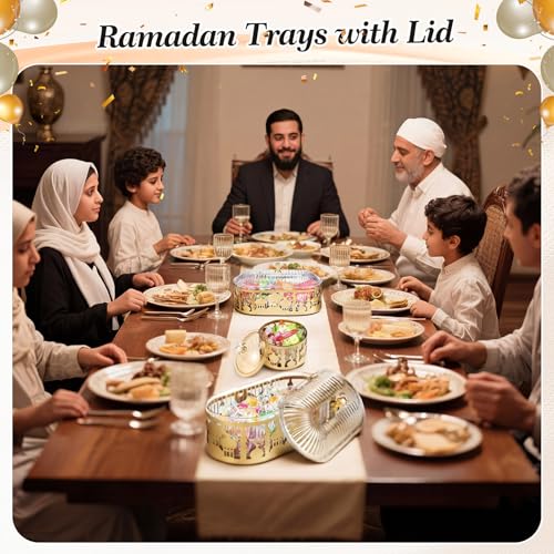 4 Pcs Ramadan Trays with Lid Gold Eid Mubarak Tray Plates Ramadan Moon Candy Dish Table Decorations Food Serving Tray Islam Muslim Al-fitr Cookie Storage Container for Eid Party Supplies