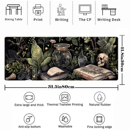 Dark Academia Desk Mat Mouse Pad XL Extended Large Gaming Desk Pad Mousepad, Mystical Green Plant Computer Laptop Keyboard and Mouse Mat, Desktop Protector Mat for Women Girl Office 31.5x11.8 in - color: Dark Academia
