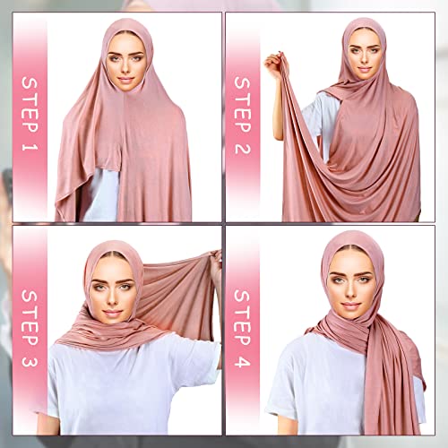 Handepo 2 Pcs Instant Hijab Jersey Hijab for Women Muslim Head Scarf Soft Lightweight Long Stretch Scarf Shawl Wrap - color: Black, Pink