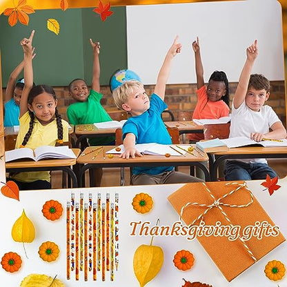 Cinrobiye 60 Pieces Fall Thanksgiving Day Pencils with Pumpkin Eraser Bulk Fall Party Favors Maple Leaf Autumn Pumpkins Pencils Erasers for Harvest School Party Teacher Rewarding Supplies - style: Mix60