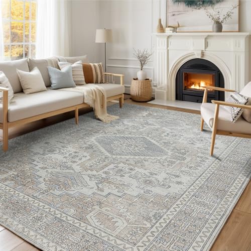 5x7 Washable Area Rugs for Living Room,Bedroom,Dining Room- Retro Taupe - color: Taupe-grey-brown-beige-light Blue, size: 5' x 7' (Rectangular)