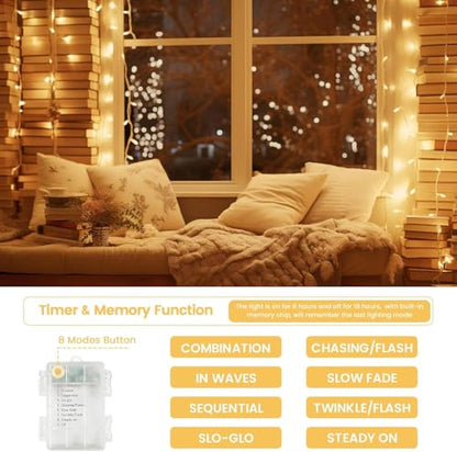 4 Pack 200 LED Battery Operated String Lights, 8 Modes Twinkle Fairy Lights - color: Warm White, size: 4PK(50LED)