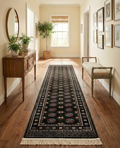 Rugs.com - Bokhara Collection Rug – 10 Ft Runner Dark Green Stain-Resistant Runner Rug, Perfect for Hallways, Entryways, and Kitchens - color: Dark Green, size: 2'7" x 10' (Runner)