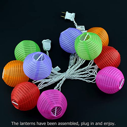 HOSY 10-Pack Multicolor 3-in Lantern, 11 ft White Wire Plug-in String Light | Self-assembly Required, Nylon Fabric, 3-in Diameter, 12-in Spacing, End-to-end Connectable, UL Certified - color: Multicolor