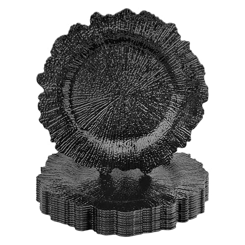 12PCS 13in Black Charger Plates Bulk- Reusable Plastic Chargers - color: 12 Black